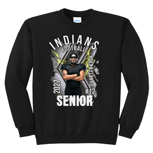 Custom Indians Football Senior Sweatshirt 2027 – Personalized Canal Winchester Football Crewneck for Players & Families