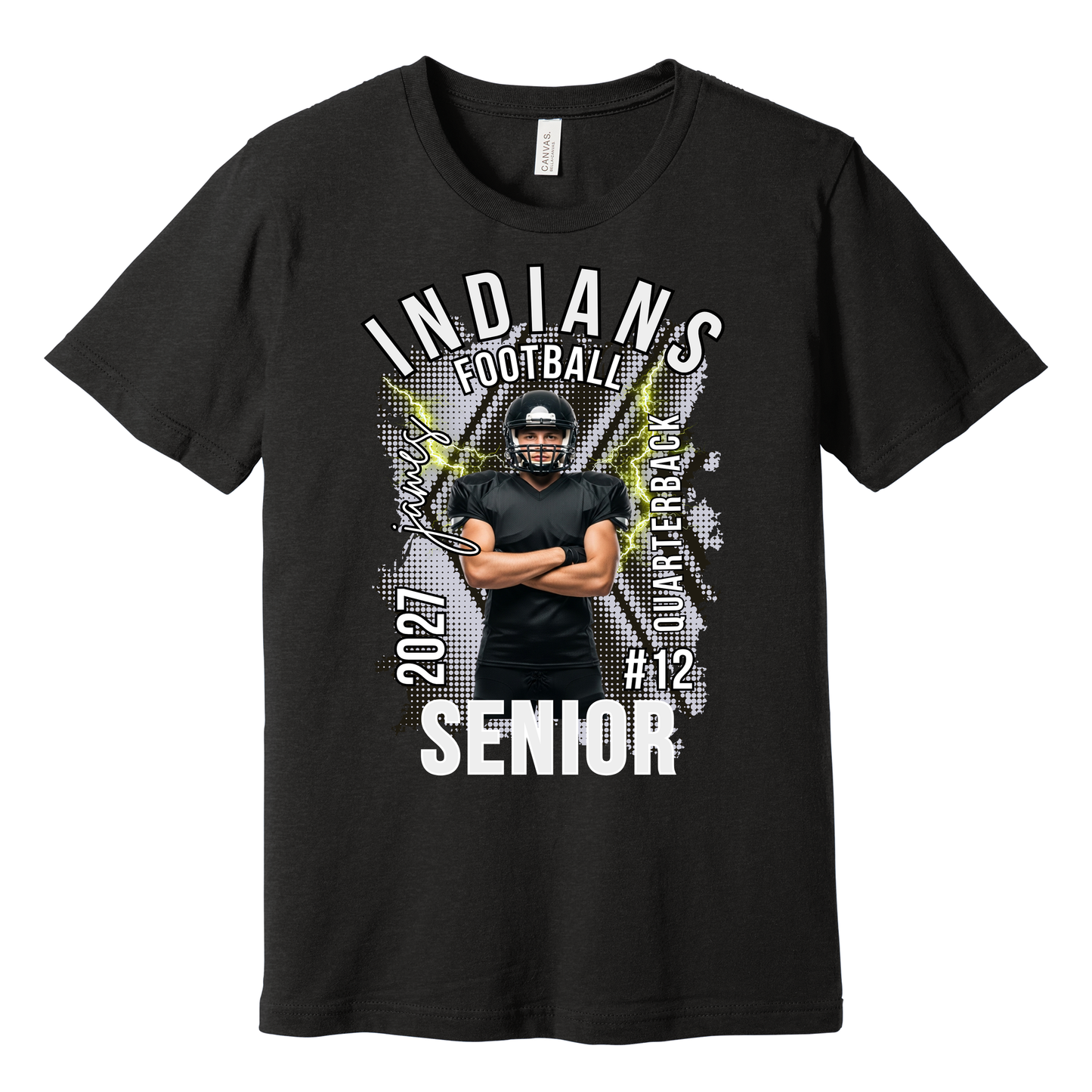 Custom Indians Football Senior T-Shirt 2027 – Personalized Canal Winchester Football Tee for Players & Families