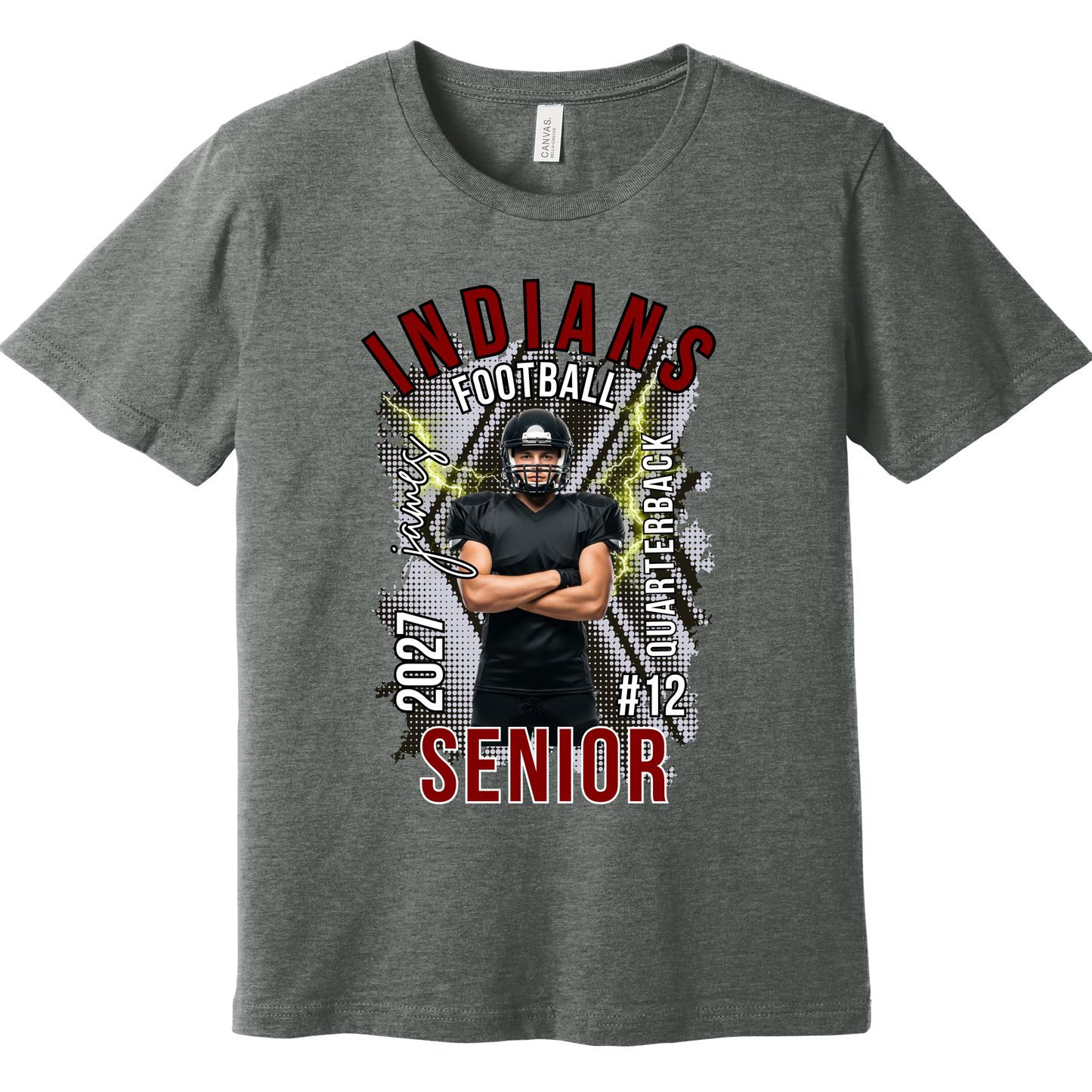 Custom Indians Football Senior T-Shirt 2027 – Personalized Canal Winchester Football Tee for Players & Families