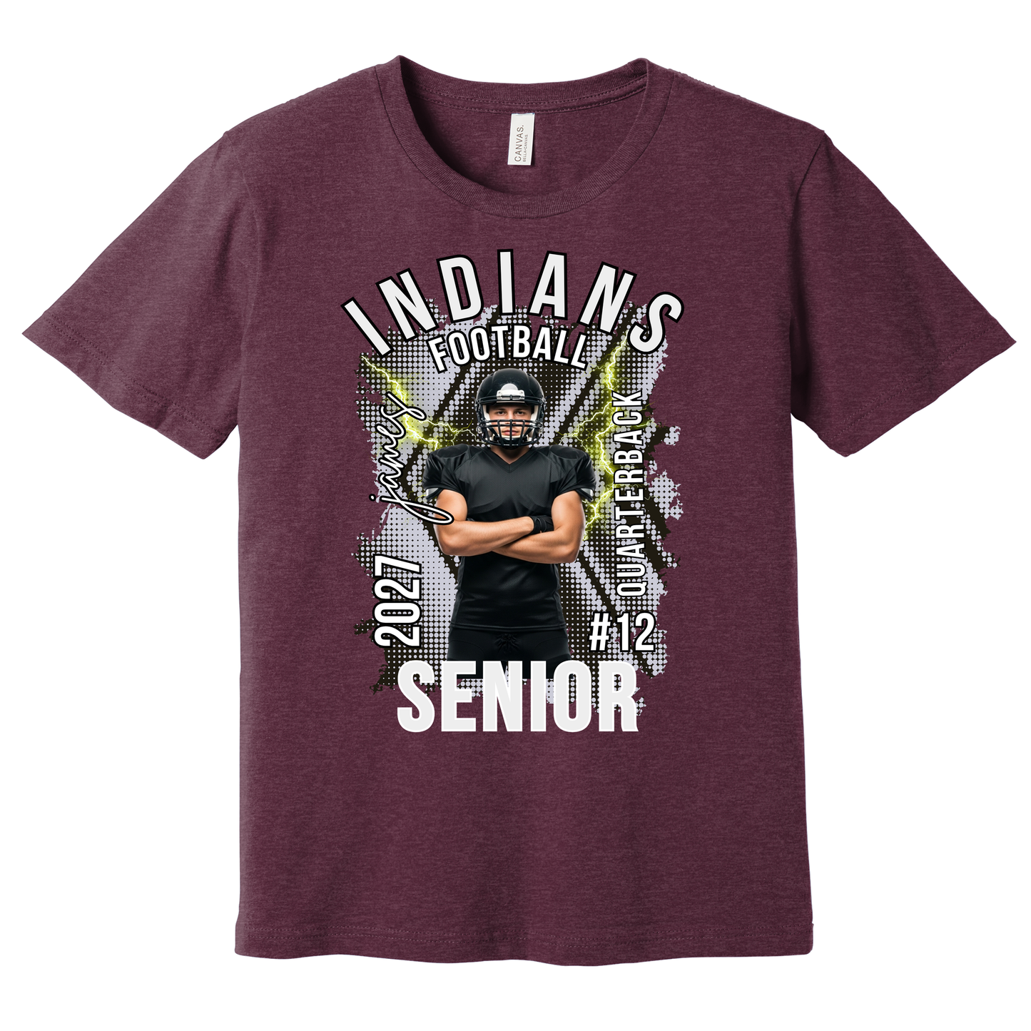 Custom Indians Football Senior T-Shirt 2027 – Personalized Canal Winchester Football Tee for Players & Families