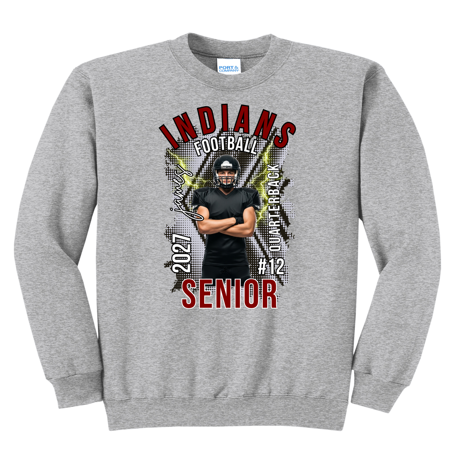 Custom Indians Football Senior Sweatshirt 2027 – Personalized Canal Winchester Football Crewneck for Players & Families