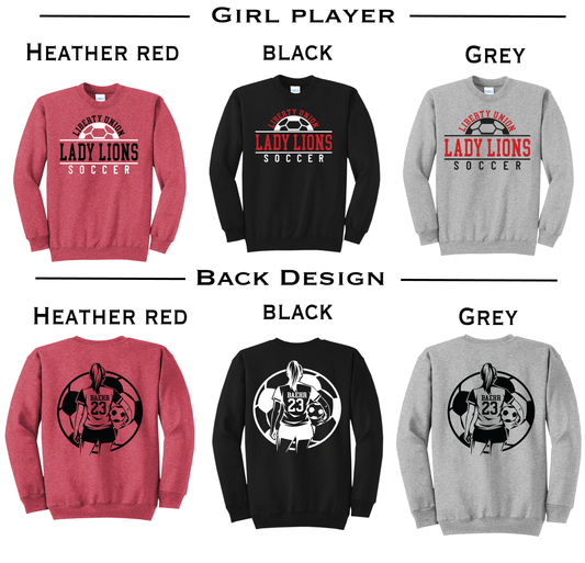 Liberty Union Lady Lions Soccer Personalized Crewneck Sweatshirt