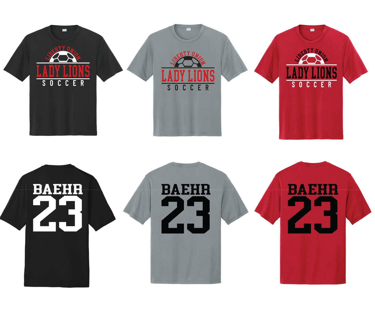 Liberty Union Lady Lions Soccer Personalized Performance Tee