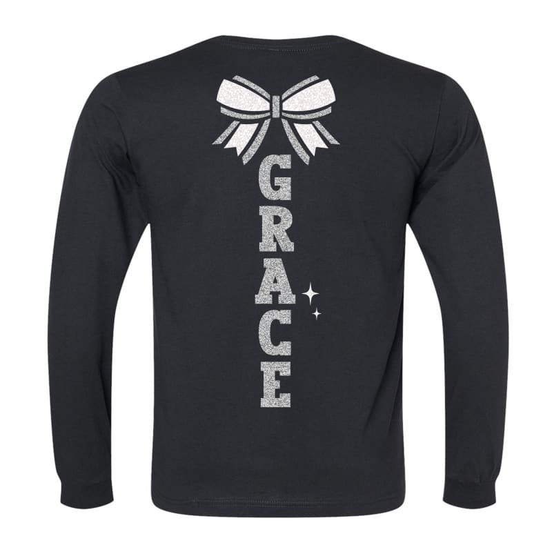 ✨ Panthers Cheer Glitter Long Sleeve Tee – Custom Back Name