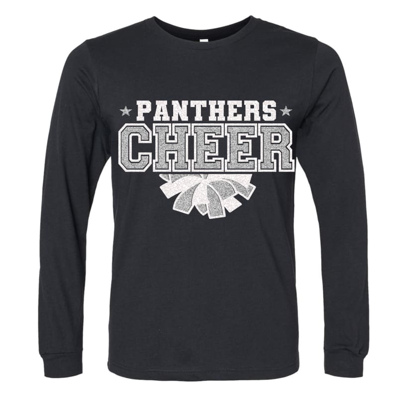 ✨ Panthers Cheer Glitter Long Sleeve Tee – Custom Back Name
