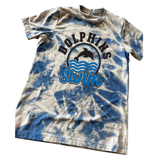 Scrunched Bleached Dolphins Swim Team Tee - Clothing