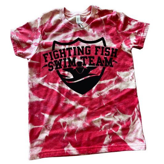 Scrunched Bleached Fighting Fish Swim Team Tee - Clothing