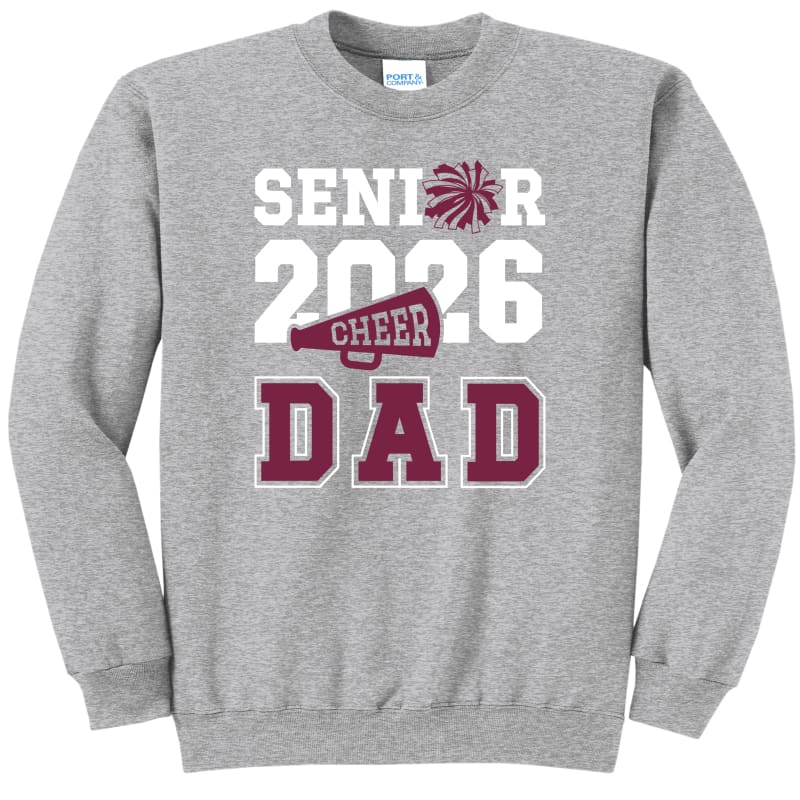 👕 Senior Cheer Dad 2026 Crewneck Sweatshirt - Grey / Small