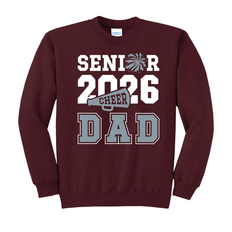 👕 Senior Cheer Dad 2026 Crewneck Sweatshirt - Maroon