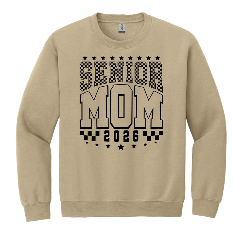 Senior Mom 2026 Checker Sweatshirt – Maroon & Cream (S–3XL)