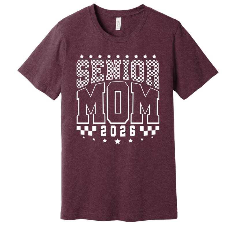 Senior Mom 2026 Checker Tee – Maroon & Cream (S–3XL)