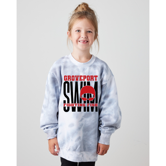 Groveport Fighting Fish Lines Silver Tie-Dye SWIM Sweatshirt