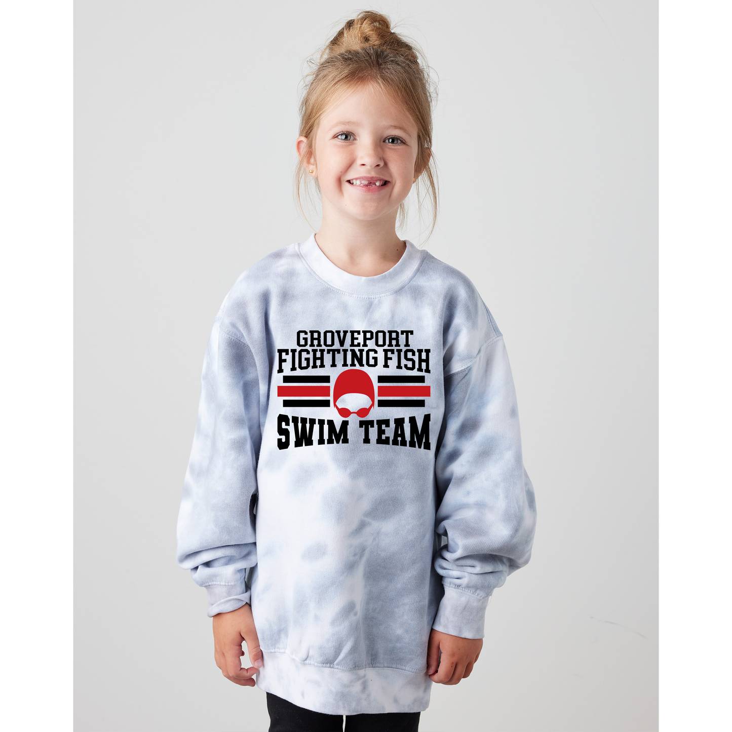 Groveport Fighting Fish Classic Silver SWIM Team Tie-Dye Crewneck
