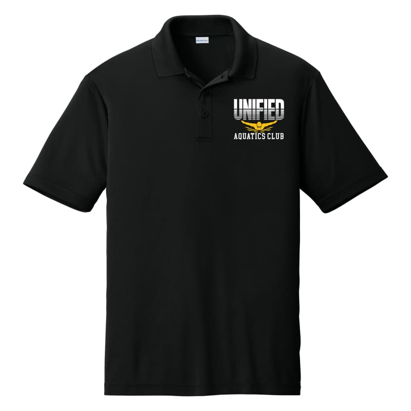 Unified Aquatics Club Split‑Logo Performance Polo – Black