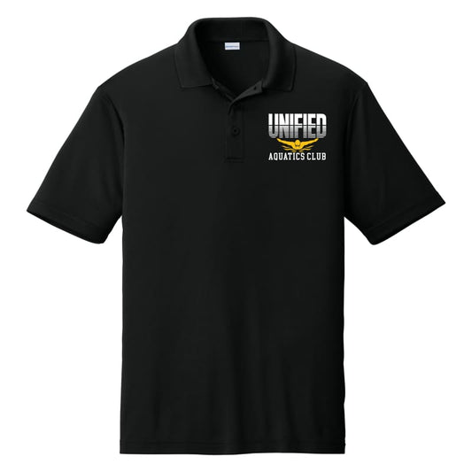 Unified Aquatics Club Split‑Logo Performance Polo – Black