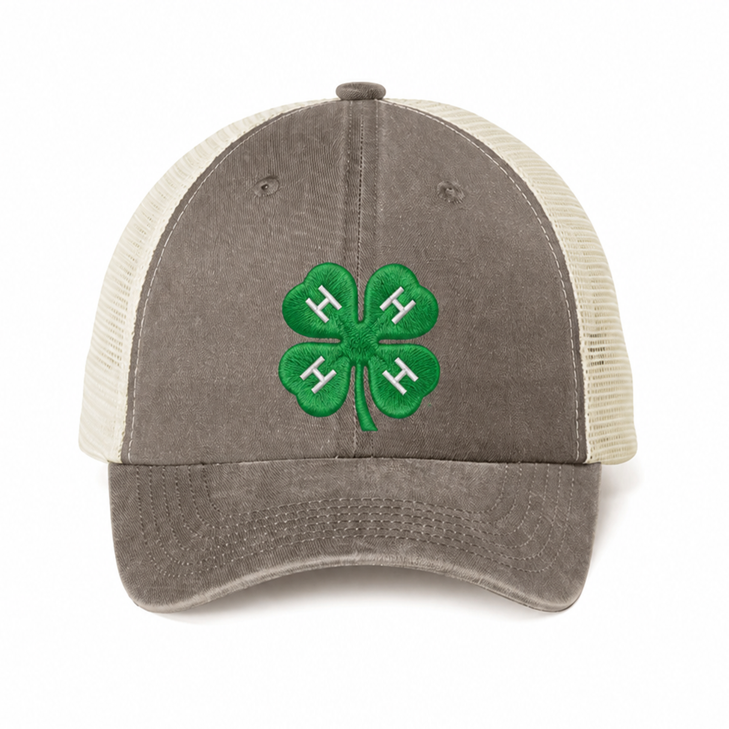 Vintage Trucker Hat with Embroidered 4-H Clover