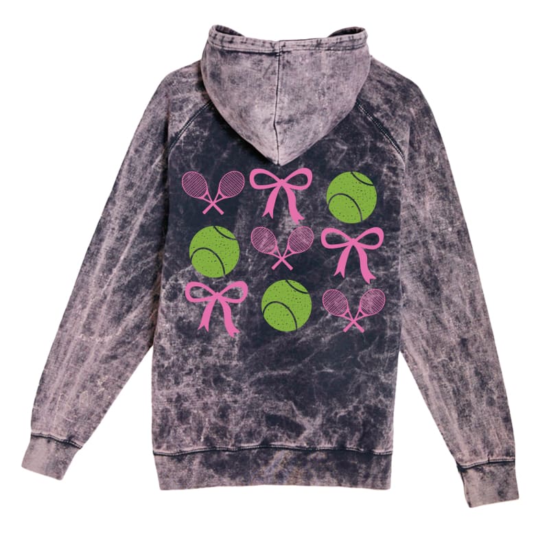 🧵 Vintage Acid Wash Tennis Bow Hoodie – Personalized Racket