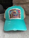 Beach Life Criss Cross Ponytail Hat - Teal - Trucker Hats