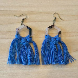 Blue Macrame Cord Dangle Hexagon Earrings - Chic Loco Designs