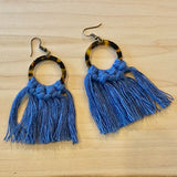 Blue Macrame Cord Leopard Hoop Dangle Earrings - Chic Loco Designs