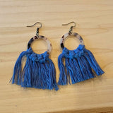 Blue Macrame Cord Leopard Hoop Dangle Earrings - Chic Loco Designs