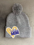 Bulldog Mom Beanie Winter Hat Toboggan Grey Pom Pom