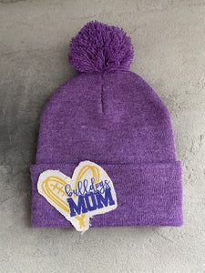 Bulldog Mom Beanie Winter Hat Toboggan Purple