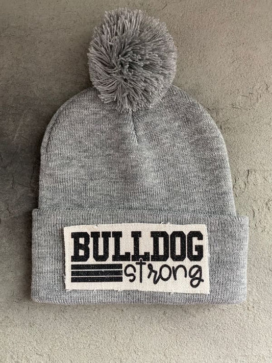 Bulldog Strong Beanie Winter Hat Toboggan Pom-pom Gray