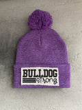 Bulldog Strong Beanie Winter Hat Toboggan Purple Pom-pom