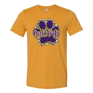 Bulldogs Paw Print Leopard Adult Tee - Small / Gray