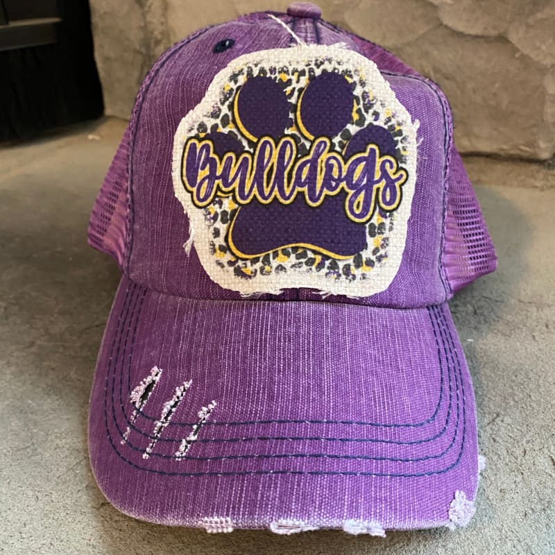 Bulldogs Paw Print Ponytail Trucker Hat - Purple Ponytail - 