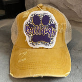 Bulldogs Paw Print Ponytail Trucker Hat - Yellow - Trucker 