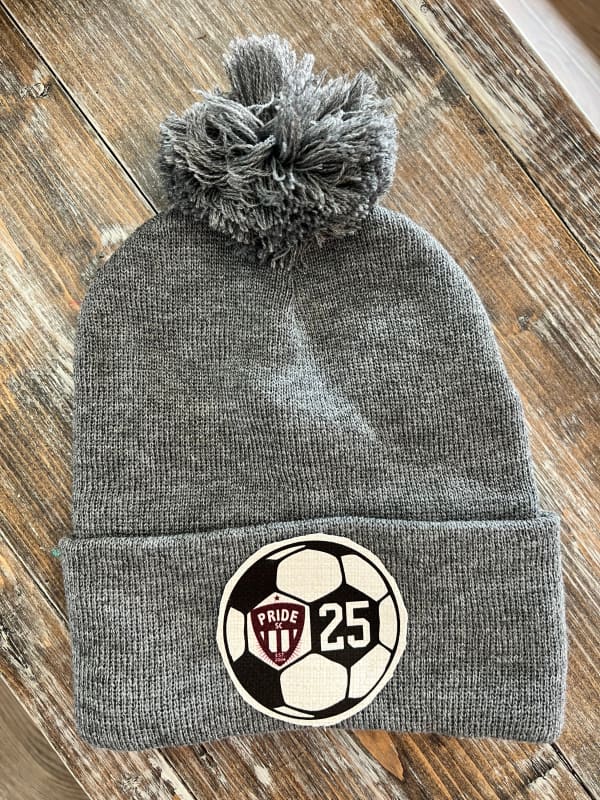 Custom Pride Soccer Number Beanie - Light Grey Pom Pom - 