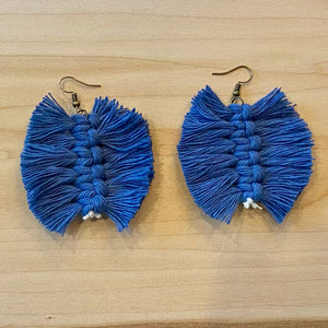 Feather Fray Blue Macrame Cord Dangle Earrings - Chic Loco Designs