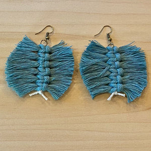 Feather Fray Green Macrame Cord Dangle Earrings - Chic Loco Designs