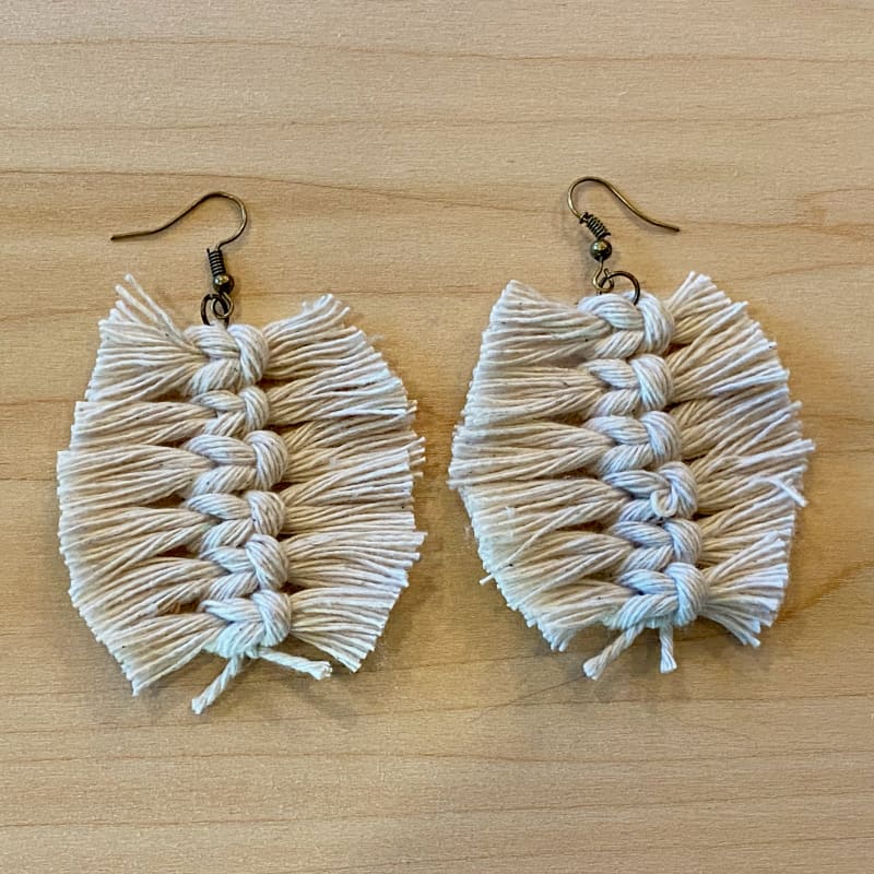 Feather Fray White Macrame Cord Dangle Earrings - Chic Loco Designs