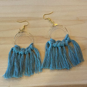 Green Macrame Cord Dangle Hoop Earrings - Chic Loco Designs