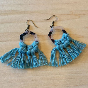 Green Macrame Cord Leopard Hexagon Dangle Earrings - Chic Loco Designs