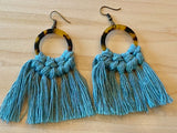 Green Macrame Cord Brown Leopard Hoop Dangle Earrings