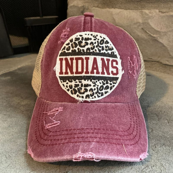 Indians Leopard Circle Criss Cross Ponytail Hat - One Size -