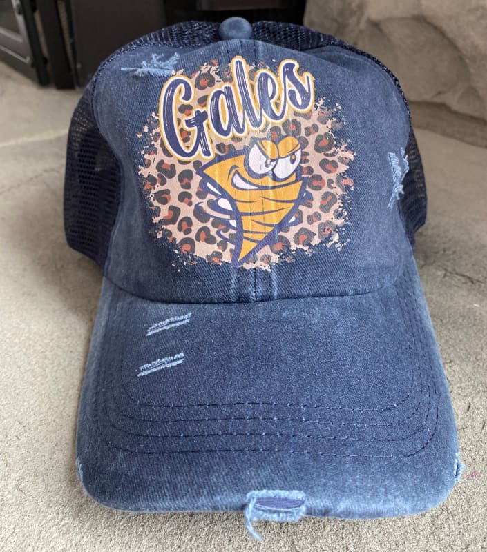 Leopard Gales Criss Cross Ponytail Hat - One Size / Navy - 
