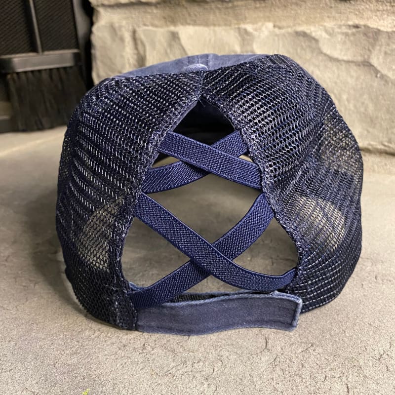 Leopard Gales Criss Cross Ponytail Hat - One Size / Navy - 