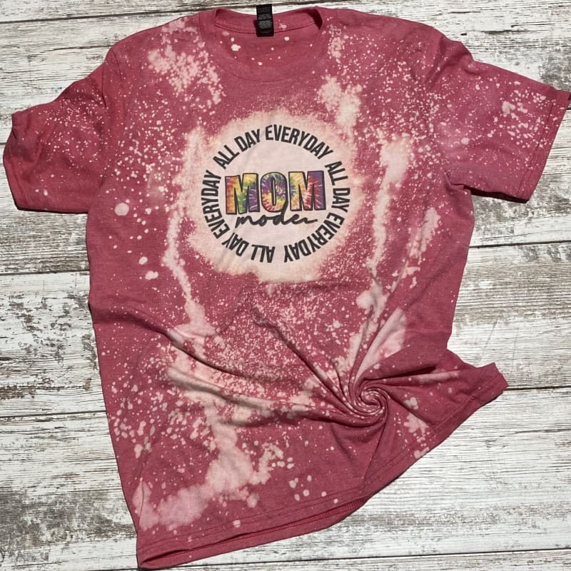 Mom Mode Bleached Tee - XS / Red - Clothing