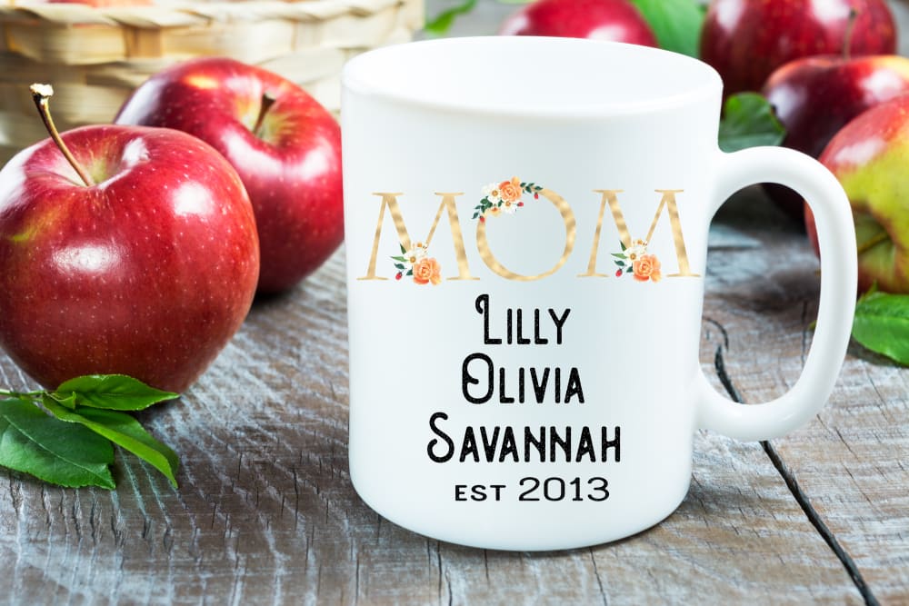 Mom with Kids Names 15 oz Ceramic Coffee Mug - Ceramic 