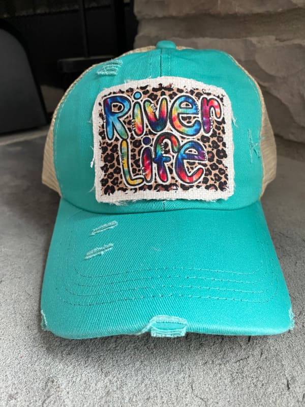 River Life Criss Cross Ponytail Hat - Teal - Trucker Hats