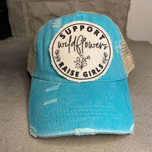 Support Wildflowers Raise Girls Criss Cross Ponytail Hat - 