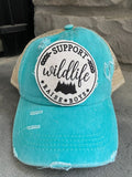 Support Wildlife Raise Boys Criss Cross Ponytail Hat - Teal 