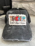 Teacher Criss Cross Ponytail Hat - Black - Trucker Hats