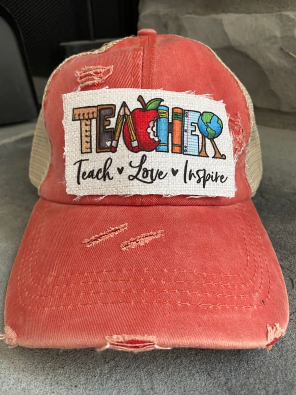 Teacher Criss Cross Ponytail Hat - Orange - Trucker Hats