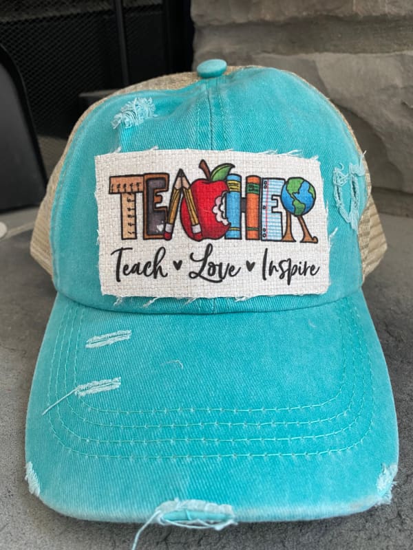 Teacher Criss Cross Ponytail Hat - Teal - Trucker Hats